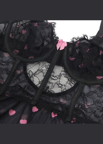 Черный демисезонный платье черное полупрозрачное с принтом сердец star night и кружевной вставкой, м No Brand