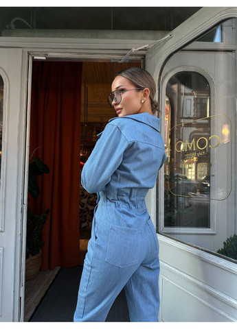 Розкішний комбінезон🌹 Україна комбінезон-брюки однотонний синій святковий, діловий, повсякденний, кежуал джинс