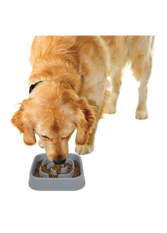 Посуд для собак Силіконова квадратна миска Slow Maze Feeder для повільного годування 1.44 л світло-сіра (0084297309930) Dexas Силіконова квадратна миска Slow Maze Feeder для по (366521436)