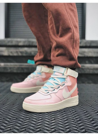 Розовые демисезонные кроссовки мужские nike air force 1 high utility pink найк аир форс 1 розовые No Brand