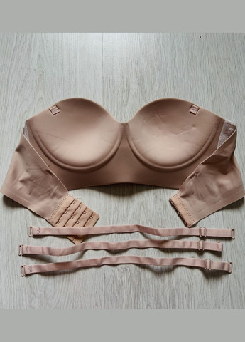 Бежевый бесшовный базовый бесшовный бюст с пуш-ап No Brand без косточек нейлон, спандекс