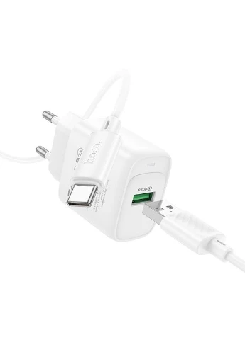 Сетевое зарядное устройство с кабелем C140A Smart single port QC3.0 charger set (Type-C)(EU) White Hoco (389297549)