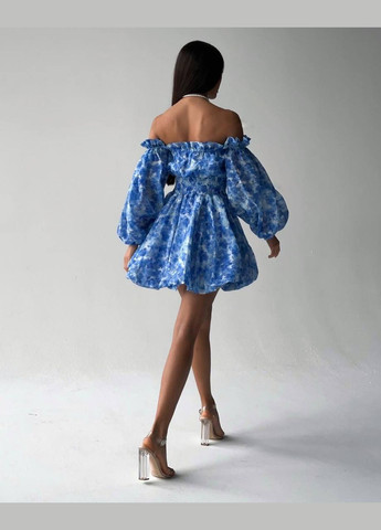 Голубое повседневный женское платье с цветочным принтом софт No Brand с цветочным принтом