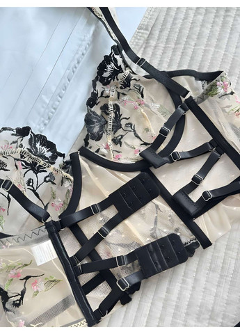 Бежевий демісезонний жіночий відвертий спокусливий прозорий комплект еротичної білизни No Brand