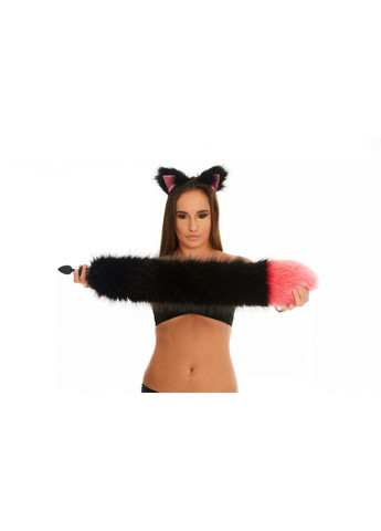 Анальный меховой хвост без пробки, Черный с ярко-розовым кончиком, 60 см. OKOVA (315148819)