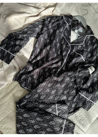 Черная всесезон женская пижама | чёрная рубашка + брюки Vital-Textile 1258