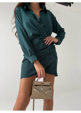 Зелена святковий, повсякденний, вечірня, ділова, кежуал жіноча сукня на запах FINO Mode однотонна
