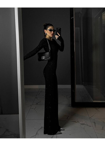 Черное праздничный, вечернее нарядне довге плаття з довгими рукавами з оксамиту Nositi