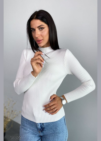 Белый летний джемпер в рубчик с воротом-стойкой джемпер Liton