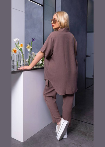 Жіночий лляний костюм сорочка та штани кавового кольору р.48-52 359208 New Trend (292260219)