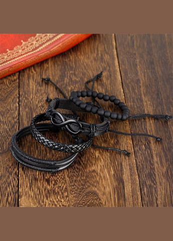 Комплект чорних чоловічих браслетів на руку безкінченність, 4 шт No Brand (309037137)