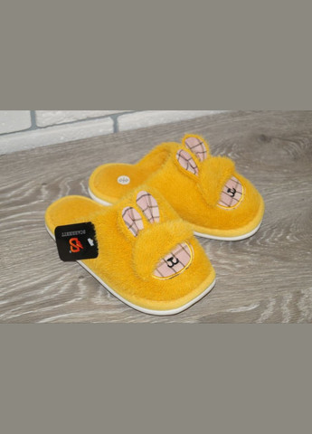Детские желтые тапочки Scarrhett с аппликацией, с белой подошвой, с ушками для девочки - фото