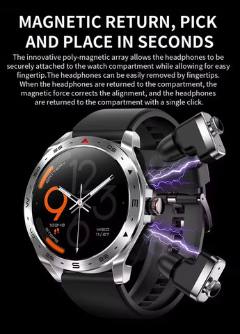 Смарт-годинник 2 в 1 T95, Black 1,52-дюймовий IPS-екран з підтримкою Bluetooth-гарнітури VHG (361111433)