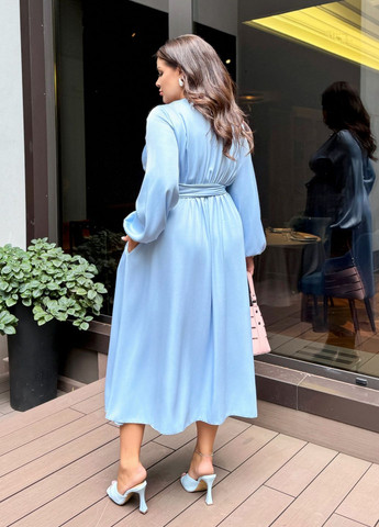 Голубое праздничный, коктейльное, вечернее вечернее платье с длинными рукавами клеш, колокол, а-силуэт No Brand однотонное