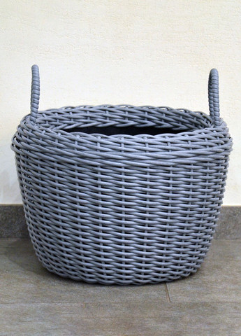 Корзина для дров плетеная (дровница) из искусственного ротанга ручной работы. Цвет Серый. 20 литров Handmade (327878904)