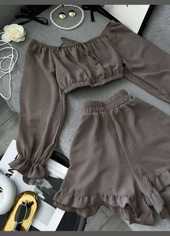 Женский летний костюм кроп-топ + шорты с воланами. MonCher (342071411)