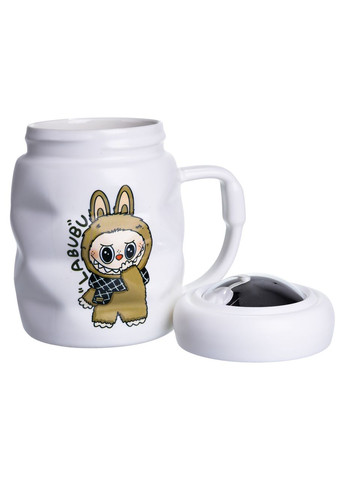 Чашка порцелянова з кришкою Labubu 400 (мл) Біла з коричневим FM-54B LUGI (370269254)