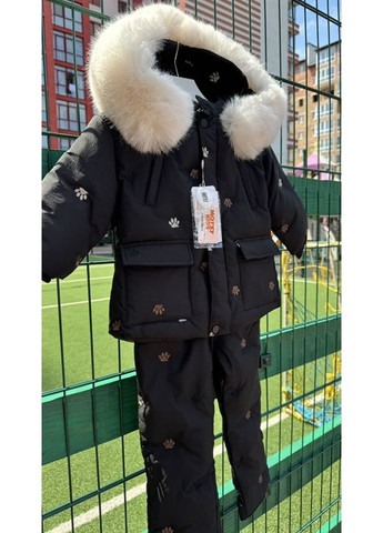 Черный зимний детский зимний костюм (куртка+комбинезон) BabyStyle
