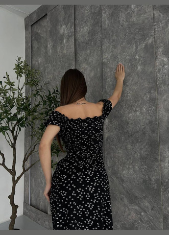 Черное повседневный женское платье с цветочным принтом Україна с цветочным принтом