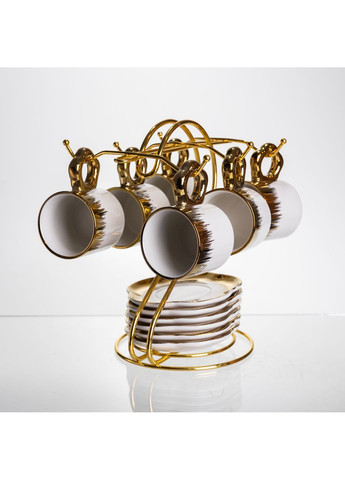 Чайный сервиз из фарфора 12 предметов на 6 персон на металлической подставке, белый Yiwu FM-46 No Brand (368641487)