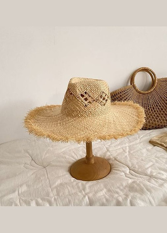 Літній широкополий капелюх Федора з візерунками по тулії та рваними краями з бахромою GLORIA No Brand (293815349)