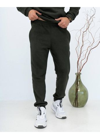 Оливковый демисезонный костюм мужской спортивный, теплый, на флисе, с капюшоном, однотонный брючный No Brand Mana W1