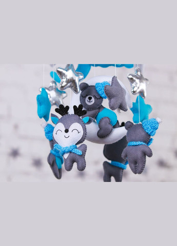 Детский музыкальный мобиль на кроватку WooolyWool «Мишка на луне для мальчика» с 35 мелодиями (М013) No Brand (342757961)