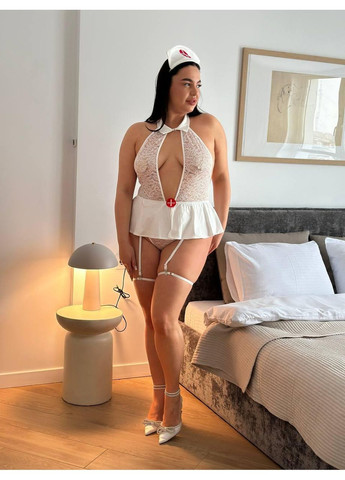 Костюм медсестри PLUS SIZE мереживний для красунь / Жіночий еротичний костюм медсестри великих розмірів No Brand (369637193)