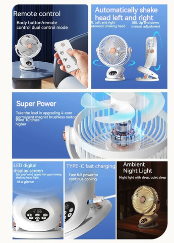 Портативний вентилятор F2 White 4000 mAh VHG (336543404)