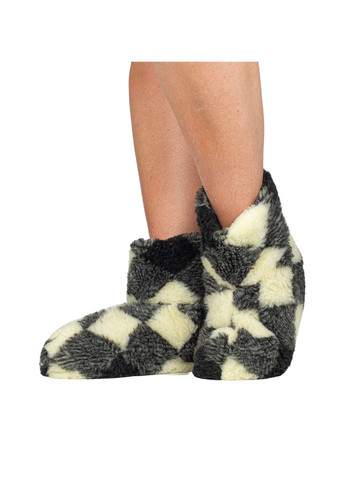 Жіночі домашні капці-чобітки чуні з овечої вовни утеплені із закритим носком Клітинка Olli (304153172)