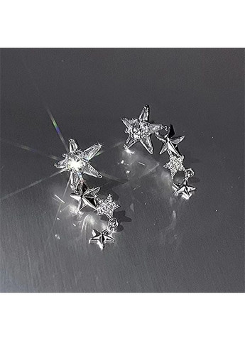 Сережки крихітні зірки зірочки протяжки із зірочками сріблясті з кристалами камінням No Brand (338436290)
