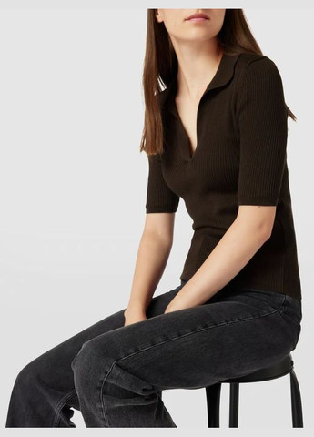 Коричневая женская футболка-поло демисезон,коричневый, NA-KD