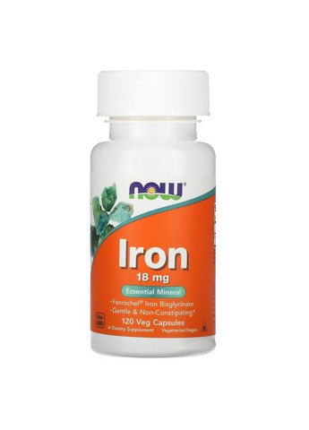 Железо хелат 18 мг Iron Chelate бисглицинат 120 растительных капсул Now Foods (264382607)