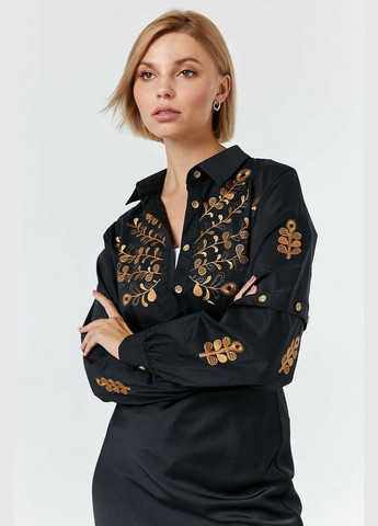 Жіноча сорочка з широкими рукавами та вишивкою чорно-бронзова MKRM4134-2 Modna KAZKA (336933788)