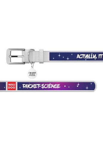 Ошейник для собак кожаный WAUDOG Design с QR паспортом, рисунок "Космос. Ракетостроение",, Ш 25 мм, Дл 37-48 см No Brand (363197317)