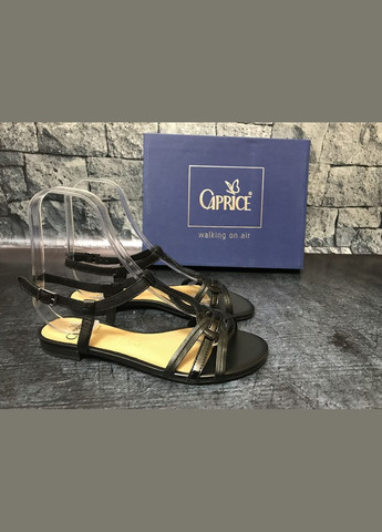 Черные женские натуральные босоножки на плоской подошве,, германия Caprice с ремешком