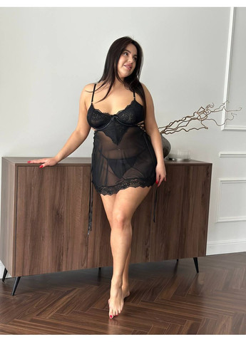 Спокусливий чорний пенʼар для дівчат PLUS SIZE Vakko (364260830)