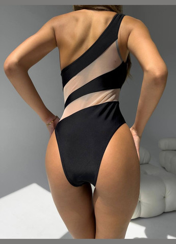 Черный демисезонный эффектный черный сплошной купальник Stylish Touch