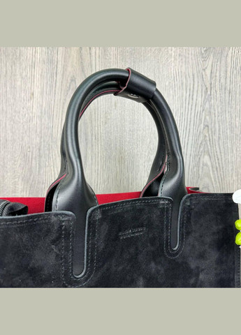 Замшевая женская сумка большая черная, женская сумочка из натуральной замши и эко кожа No Brand (334731130)