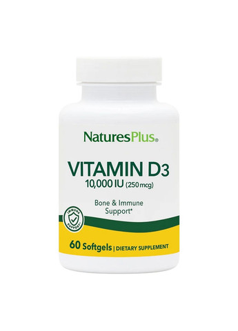 Витамины и минералы Vitamin D3 10000 IU, 60 капсул Natures Plus (293339048)