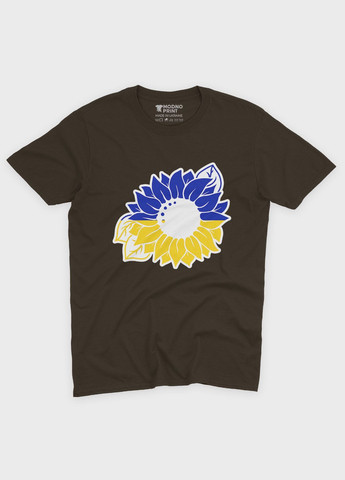 Коричневая мужская футболка с патриотическим принтом цветы (ts001-4-dch-005-1-111) Modno