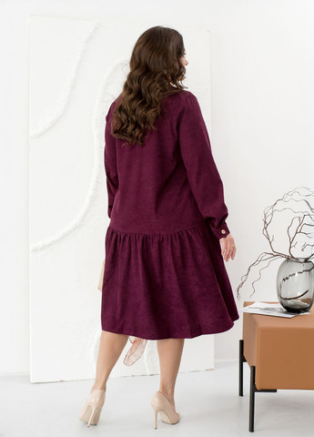 Бордова святковий, повсякденний, вечірня вельветова сукня-сорочка вільного фасону а-силует з довгими рукавами дзвін, а-силует, сукня-сорочка No Brand однотонна