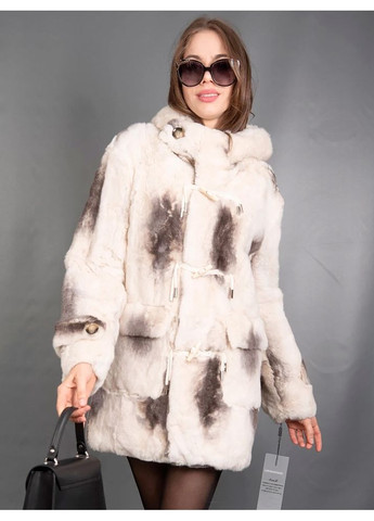 Полушубок с капюшоном из меха кролик шиншилла-рекс, натурального цвета. Размер 44-46 (S-М) арт. No Brand 289 (368706856)