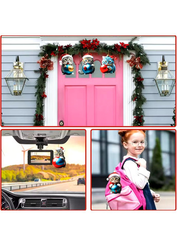 Акрилова іграшка на ялинку у вигляді смішного кошеня в новорічному ковпаку, підвіска на ключі, в машину No Brand (314813464)