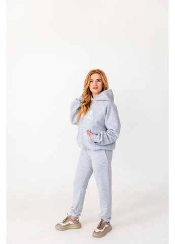 Сірі вільні однотонні повсякденні теплі спортивні штани джогери меланж на манжетах з кишенями жіночі оверсайз No Brand (362419431)