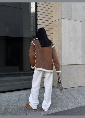 Дубленка женская из замши на барашке, теплая и стильная, коричневая, комфортная посадка, мягкая и приятная к телу No Brand 365 (322403092)