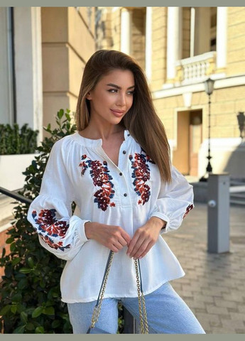 Біла вишита сорочка літня муслінова ESQ вільна (339672189)