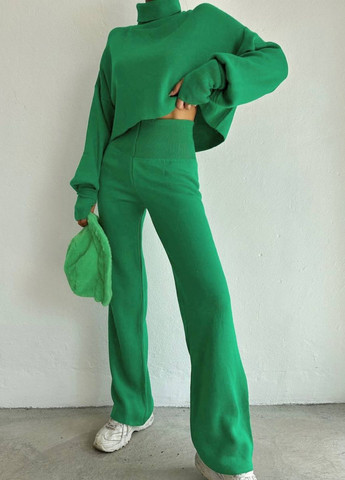 Повсякденний костюм двійка в рубчик: вкорочена кофта з вирізами під пальчик + штани високої посадки Україна (316395551)