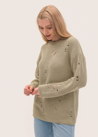 Оливковый женский есо-свитер с дырками SVTR
