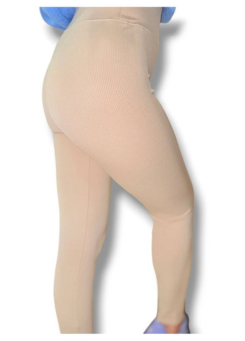 Жіночі лосини еластичні в рубчик з високим широким поясом без утеплення демісезон 99-101см чорні No Brand (318450630)